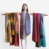 Grass and Cranberry Kantha Scarf - India